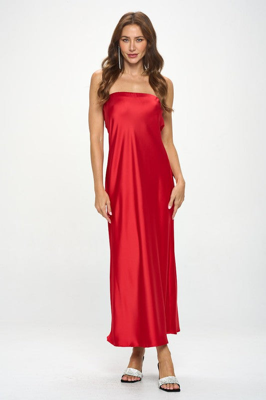 Made in USA Silky Satin Tube Draped Dress  PlentyBoutique