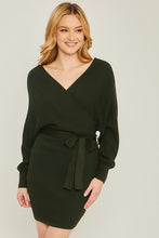 Load image into Gallery viewer, Off Shoulder Wrap Belted Ribbed Knit Dress