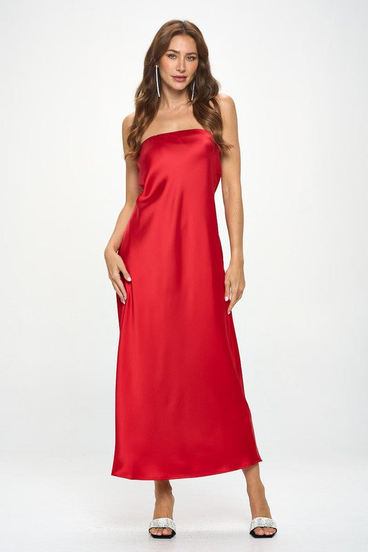 Made in USA Silky Satin Tube Draped Dress PlentyBoutique Made in USA Silky Satin Tube Draped Dress PlentyBoutique