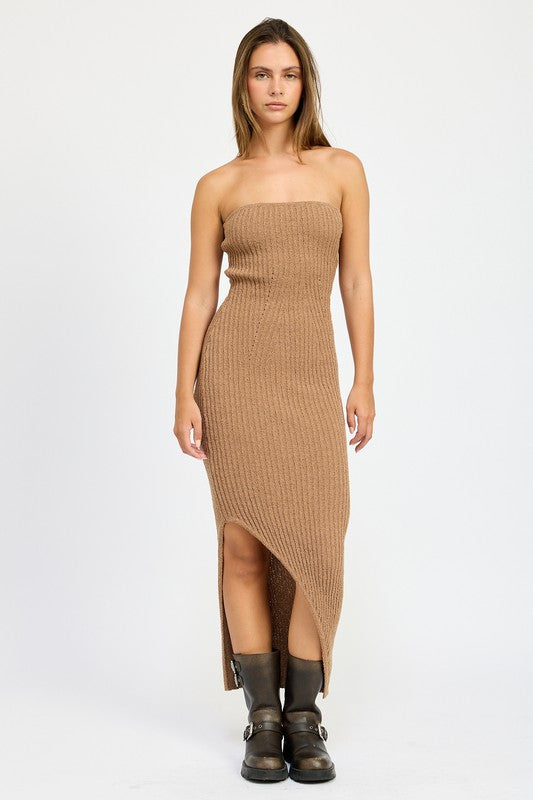 ASYMMETRICAL RIBBED MAXI TUBE DRESS  PlentyBoutique